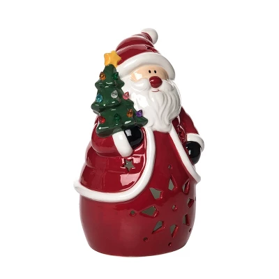 Transpac 9.5 In Red Ceramic Light Up Santa Tree Christmas Decorative Object 2 Transpac 9.5 In Red Ceramic Light Up Santa Tree Christmas Decorative Object - Image 2