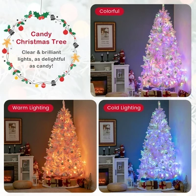 Costway 7 FT Flocked Artificial Christmas Tree Hinged With 500 LED Lights 1200 Branch Tips 8 Costway 7 FT Flocked Artificial Christmas Tree Hinged With 500 LED Lights 1200 Branch Tips - Image 8