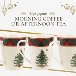Spode Christmas Tree Tartan Mug - 14 Ounce Festive Holiday Coffee Cup - Porcelain, Tartan Design, Dishwasher & Microwave Safe Holiday Drinkware -Northlight Shop GUEST 8bb95443 2f9a 4245 8470 1814209f82c1