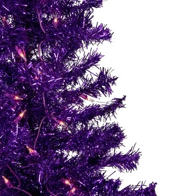 Northlight 6' Pre-Lit Purple Artificial Tinsel Christmas Tree, Clear Lights 3 Northlight 6' Pre-Lit Purple Artificial Tinsel Christmas Tree, Clear Lights - Image 3