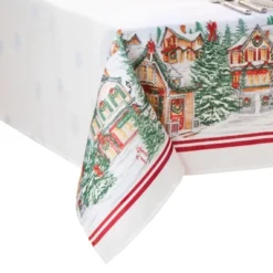 Elrene Storybook Christmas Village Holiday Tablecloth - Elrene Home Fashions