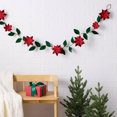 Christmas Fabric Poinsettia Garland Decor - Wondershop™ 1 Christmas Fabric Poinsettia Garland Decor - Wondershop™