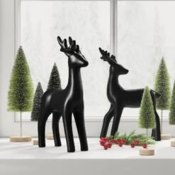Ceramic Standing Deer Christmas Animal Figurine - Wondershop™ Black: Indoor Holiday Decor, 12" Tall