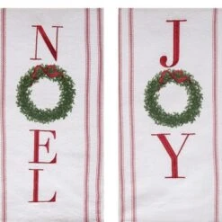 Transpac Fabric Embroidered Wreath Tea Towel Set Of 2 Christmas Kitchen Textiles Cotton Home Decorations