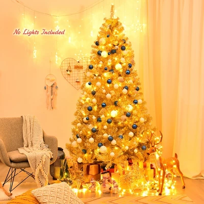 Costway 7.5Ft Hinged Unlit Artificial Tinsel Christmas Tree Holiday,Silver ,Gold 2 Costway 7.5Ft Hinged Unlit Artificial Tinsel Christmas Tree Holiday,Silver ,Gold - Image 2