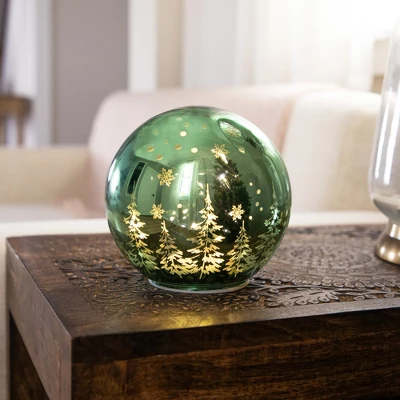 Northlight LED Lighted Pine Trees And Snowflakes Glass Globe Christmas Decoration - 6" 1 Northlight LED Lighted Pine Trees And Snowflakes Glass Globe Christmas Decoration - 6"