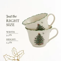 Spode Christmas Tree Punch Cups - Set Of 2 Holiday Mugs - 8 Oz Porcelain Cups With Scalloped Rim, Christmas Design - Microwave & Dishwasher Safe -Northlight Shop GUEST ae432ea7 07b0 4dd8 b18f 201f0e2216d8