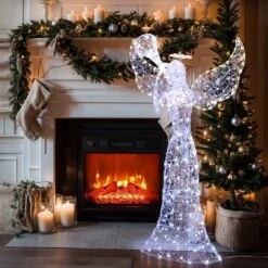 LuxenHome 5Ft Angel Playing Trumpet Outdoor Holiday Decoration With Lights White -Northlight Shop GUEST af3803c2 0288 47cc b6d8 5096d7f72565
