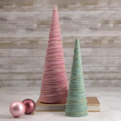 Northlight Twisted Cone Tree With Shiny Garland Christmas Decoration - 15.25" - Pink