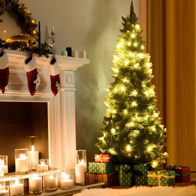 Costway 6ft Snow Flocked Unlit Pencil Christmas Tree Hinged Pine Cones 1 Costway 6ft Snow Flocked Unlit Pencil Christmas Tree Hinged Pine Cones