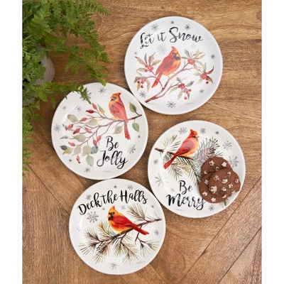 C&F Home 6" X 6" Holiday Sentiment Dolomite Round Dessert Plates Featuring Red Cardinals On Tree Branches Set Of 4 3 C&F Home 6" X 6" Holiday Sentiment Dolomite Round Dessert Plates Featuring Red Cardinals On Tree Branches Set Of 4 - Image 3