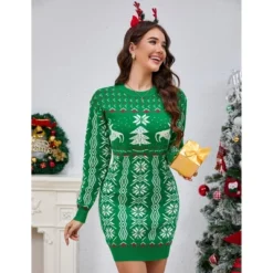 Women's Ugly Christmas Sweater Long Sleeve Round Neck Slim Mini Dress 9 Women's Ugly Christmas Sweater Long Sleeve Round Neck Slim Mini Dress -Northlight Shop GUEST bc36b6ef d041 4918 b68e aefca0cfbb7a