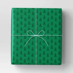 40" 220 Sq Ft Christmas Roll Wrap Green Trees On Green - Wondershop™