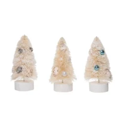 Transpac Coastal Bottle Brush Tree Decor Set Of 3 Christmas Home Decorations For Festive Wood Decor