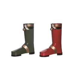 Transpac Metal Santa Boot Decor Set Of 2 Christmas Home Decorations Iron Decorative Objects For Holiday Cheer