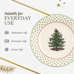Spode Portmeirion Christmas Tree Polka Dot Dessert Plate (Set Of 4) - Festive 8" Stoneware Plates - Microwave, Dishwasher, Freezer Safe Party Dishes -Northlight Shop GUEST c37813f6 7606 412e 8e35 e8928929bbeb