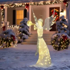 LuxenHome 5Ft Angel Playing Gold Trumpet Outdoor Holiday Decoration With Lights White, Sliver, Gold -Northlight Shop GUEST c61aab11 515f 4be5 8c54 a27c57c43886