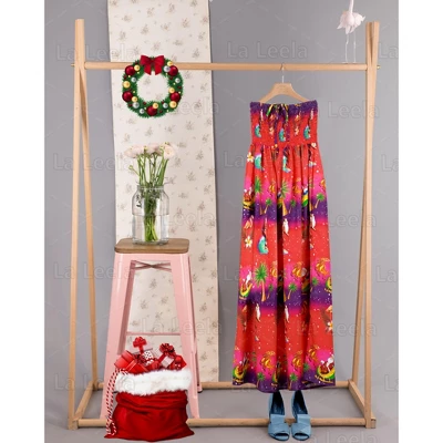 LA LEELA Women's Casual Beach Christmas Tree A Line Slit Maxi Dresses Tube Top Evening Long Strapless Santa Dress For Women 5 LA LEELA Women's Casual Beach Christmas Tree A Line Slit Maxi Dresses Tube Top Evening Long Strapless Santa Dress For Women - Image 5