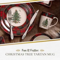Spode Christmas Tree Tartan Mug - 14 Ounce Festive Holiday Coffee Cup - Porcelain, Tartan Design, Dishwasher & Microwave Safe Holiday Drinkware