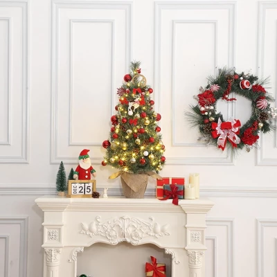 Small Xmas Tree, Mini Christmas Tree W/Lights, 3ft Christmas Tree Pre-lit W/78 Warm White LED Lights,Red Berry Clusters And Cloth Bag Base,2pcs 6 Small Xmas Tree, Mini Christmas Tree W/Lights, 3ft Christmas Tree Pre-lit W/78 Warm White LED Lights,Red Berry Clusters And Cloth Bag Base,2pcs - Image 6