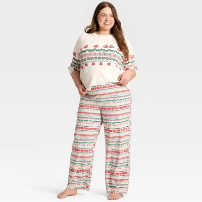 Women's "Let It Snow" Fair Isle Microfleece Holiday Matching Family Pajama Pants - Wondershop™ Cream 2 Women's "Let It Snow" Fair Isle Microfleece Holiday Matching Family Pajama Pants - Wondershop™ Cream - Image 2