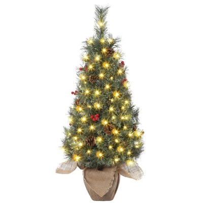 Small Xmas Tree, Mini Christmas Tree W/Lights, 3ft Christmas Tree Pre-lit W/78 Warm White LED Lights,Red Berry Clusters And Cloth Bag Base,2pcs 8 Small Xmas Tree, Mini Christmas Tree W/Lights, 3ft Christmas Tree Pre-lit W/78 Warm White LED Lights,Red Berry Clusters And Cloth Bag Base,2pcs - Image 8