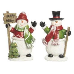 Transpac Jolly Snowman Decor Set Of 2 Christmas Home Decorations Resin Decorative Objects For Holiday Cheer