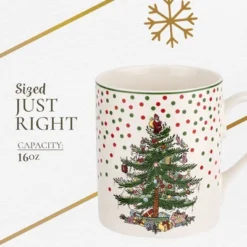 Spode Christmas Tree Polka Dot Mug, 16-Ounce Ceramic Cup With Handle - Festive Holiday Design - Microwave, Dishwasher, Freezer Safe -Northlight Shop GUEST d78d2833 feca 4738 b690 91ee9a652467