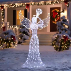 LuxenHome 5Ft Angel Playing Trumpet Outdoor Holiday Decoration With Lights White -Northlight Shop GUEST d8494207 77a6 46ce 9a25 16c20483bd27