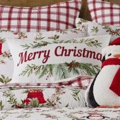 Pine & Plaid Printed Merry Christmas Pillow 12x20 - Levtex Home
