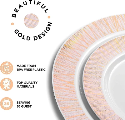 Chateau Fine Tableware 252-Piece Rose Gold Plates, Napkins, Party Supplies, Dinnerware For Adults (36 Sets) 3 Chateau Fine Tableware 252-Piece Rose Gold Plates, Napkins, Party Supplies, Dinnerware For Adults (36 Sets) - Image 3