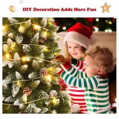 Costway 6ft Snow Flocked Unlit Pencil Christmas Tree Hinged Pine Cones 4 Costway 6ft Snow Flocked Unlit Pencil Christmas Tree Hinged Pine Cones - Image 4