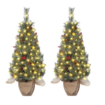Small Xmas Tree, Mini Christmas Tree W/Lights, 3ft Christmas Tree Pre-lit W/78 Warm White LED Lights,Red Berry Clusters And Cloth Bag Base,2pcs 9 Small Xmas Tree, Mini Christmas Tree W/Lights, 3ft Christmas Tree Pre-lit W/78 Warm White LED Lights,Red Berry Clusters And Cloth Bag Base,2pcs - Image 9