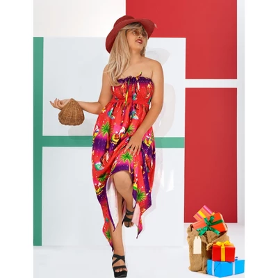 LA LEELA Women's Casual Beach Christmas Tree A Line Slit Maxi Dresses Tube Top Evening Long Strapless Santa Dress For Women 4 LA LEELA Women's Casual Beach Christmas Tree A Line Slit Maxi Dresses Tube Top Evening Long Strapless Santa Dress For Women - Image 4