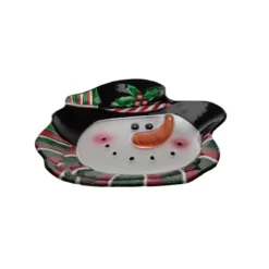 Transpac 12 Inch Holiday Snowman Glass Platter For Christmas Serving And Entertaining