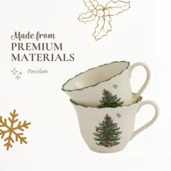 Spode Christmas Tree Punch Cups - Set Of 2 Holiday Mugs - 8 Oz Porcelain Cups With Scalloped Rim, Christmas Design - Microwave & Dishwasher Safe -Northlight Shop GUEST ebd58eb5 5918 4733 9382 1d010bad3559