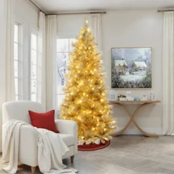 LuxenHome 7.5Ft Pre-Lit Gold Tinsel Artificial Pine Tree With Metal Stand -Northlight Shop GUEST ecac5108 6f08 4816 affc e62185531758