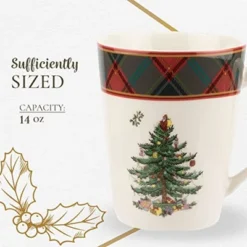 Spode Christmas Tree Tartan Mug - 14 Ounce Festive Holiday Coffee Cup - Porcelain, Tartan Design, Dishwasher & Microwave Safe Holiday Drinkware -Northlight Shop GUEST f1df124e dcb3 4dfa a8cd 3b5a60fd3116