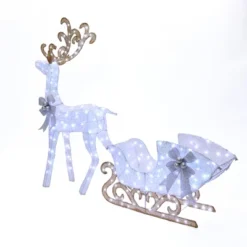 LuxenHome 2-Piece White Reindeer And Sleigh With Silver Bow And Ornaments Outdoor Holiday Decoration With Lights White, Multi, Silver, Brown 16 LuxenHome 2-Piece White Reindeer And Sleigh With Silver Bow And Ornaments Outdoor Holiday Decoration With Lights White, Multi, Silver, Brown -Northlight Shop GUEST f45a5f61 f958 4428 b27c 044752801559