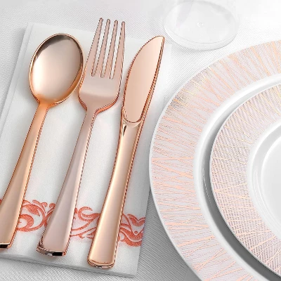 Chateau Fine Tableware 252-Piece Rose Gold Plates, Napkins, Party Supplies, Dinnerware For Adults (36 Sets) 2 Chateau Fine Tableware 252-Piece Rose Gold Plates, Napkins, Party Supplies, Dinnerware For Adults (36 Sets) - Image 2