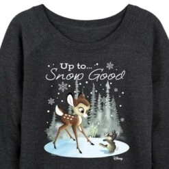 Women's - Disney - Christmas - Up To Snow Good Lightweight French Terry Wide Neck Long Sleeve Graphic Shirt