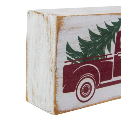 Northlight Wooden Block With Vintage Red Truck And Tree Christmas Decoration - 6" 2 Northlight Wooden Block With Vintage Red Truck And Tree Christmas Decoration - 6" - Image 2