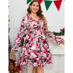 Christmas Plus Size Women's Casual Long Sleeve Dress Vintage 1950's Party Cocktail Dress